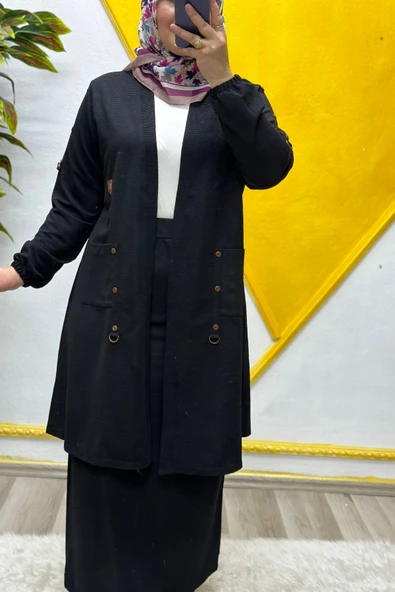 Kadın Büyük Beden Ottoman Cepli Çelik Hırka - Resim 5