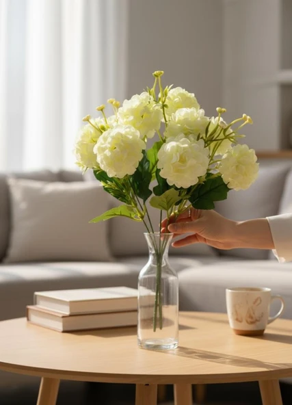 Yapay Çiçek Kartopu Krizantem Beyaz 5Dallı 10toplu Demet 30cm ürün görseli 1