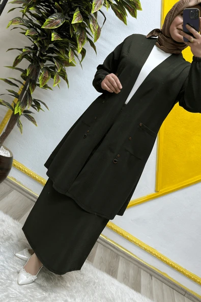 Kadın Büyük Beden Ottoman Cepli Çelik Hırka - Resim 10