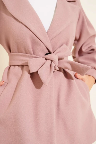 Balon Kol Kısa Kaşe Kaban Pudra - Resim 4