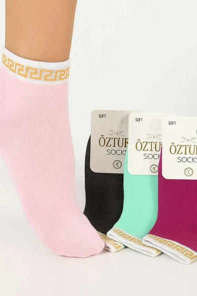 Kadın Desenli 4lü Havlu Patik Çorap Asorti 6 - Resim 2