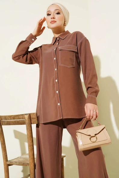 Gömlek Yaka Tek Cepli İkili Takım Taba - Resim 2