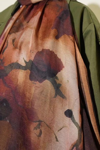 Amber Serisi Şerit Geçişli Şal Kahve - Resim 4