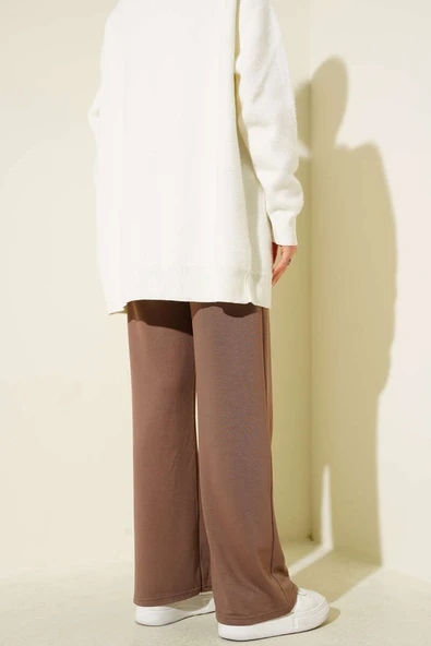 Geniş Bel Lastikli Çımalı Pantolon Vizon - Resim 3