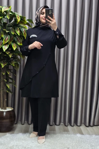 Kadın Tesettür Giyim Büyük Beden Çağla Krep İkili Takım - Resim 10