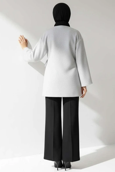 Yan Bağlamalı Kaşe Ceket Gri - 3