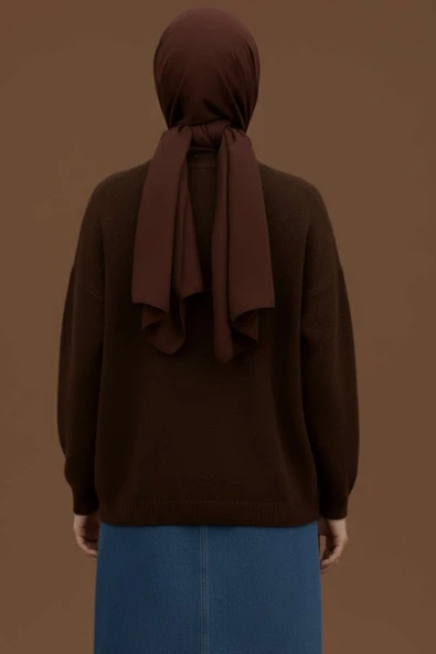 Bisiklet Yaka Basic Sakallı Kazak Kahve - Resim 3