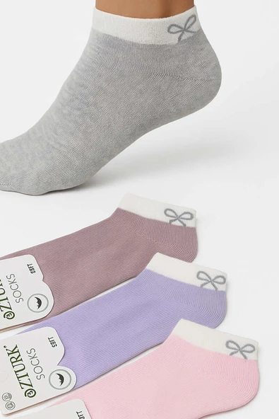 Kadın Desenli 4lü Havlu Patik Çorap Asorti 5 - Resim 2