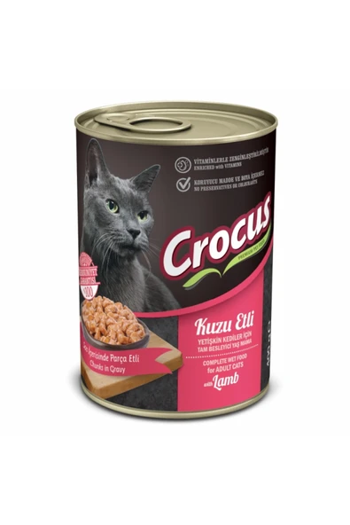 Crocus YETİŞKİN KEDİ KUZU ETLİ YAŞ MAMA 400G Skt:09/2026 ürün görseli