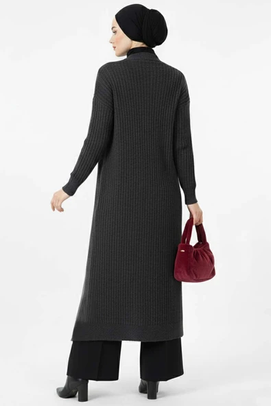 Salaş Fitilli Uzun Hırka Antrasit - Resim 3