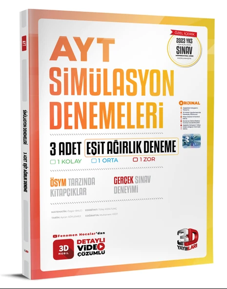 3D Yayınları AYT Simülasyon Denemeleri 3 Adet Eşit Ağırlık Deneme 2025 2026 Yeni Baskı Sezon ürün görseli