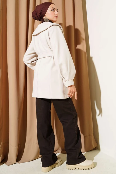 Bebe Yaka Detaylı Kaşe Kaban Taş - Resim 3