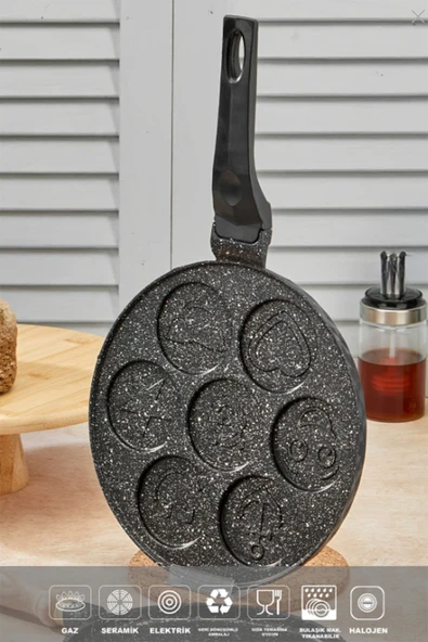 Polochef IPC-126 Döküm Yanmaz Yapışmaz Emojili Pankek Tava Krep Tavası 26 cm - Resim 4