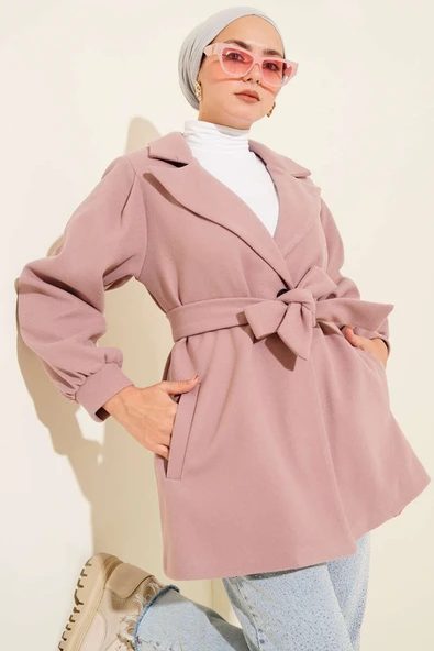 Balon Kol Kısa Kaşe Kaban Pudra ürün görseli 1