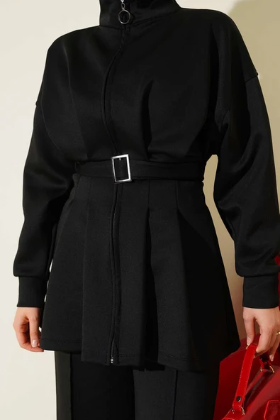 Uzun Pensli Kemerli İkili Takım Siyah - Resim 4