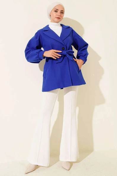 Balon Kol Kısa Kaşe Kaban Saks - Resim 2