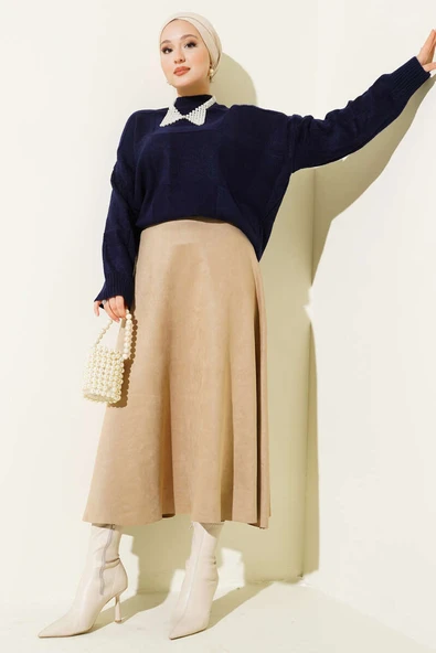 Kare Desenli Triko Kazak Lacivert - Resim 2