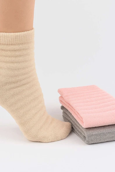 Kadın 3lü Şeritli Havlu Patik Çorap Asorti 2 - Resim 2