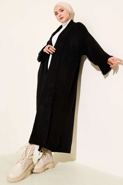 Şal Yaka Uzun Triko Hırka Siyah ürün görseli