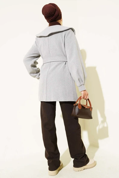 Bebe Yaka Detaylı Kaşe Kaban Gri - Resim 3