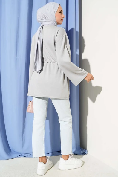 İspanyol Kol Bağcıklı Tunik Gri - Resim 3