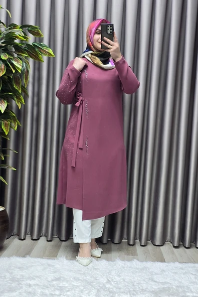 Kadın Tesettür Giyim Krep Abiye Tunik - Resim 10