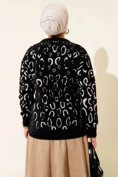 Leopar Desenli Sakallı Kazak Siyah Beyaz - Resim 3