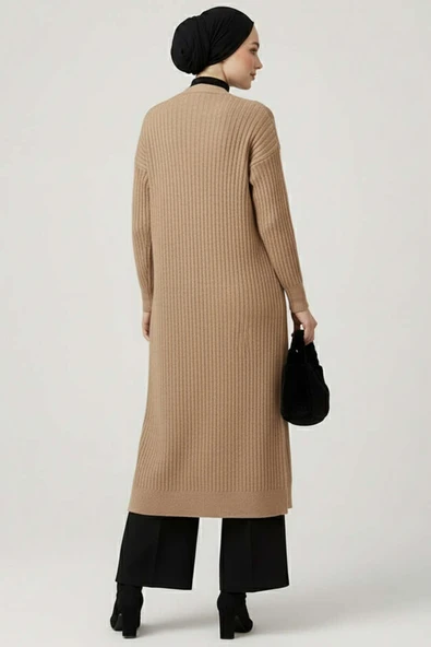 Salaş Fitilli Uzun Hırka Latte - Resim 3