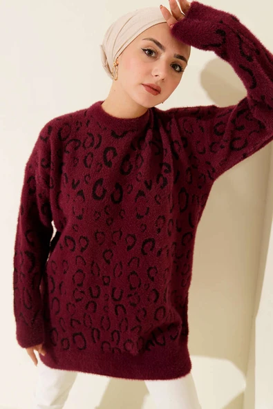 Leopar Desenli Sakallı Tunik Magenta ürün görseli 1