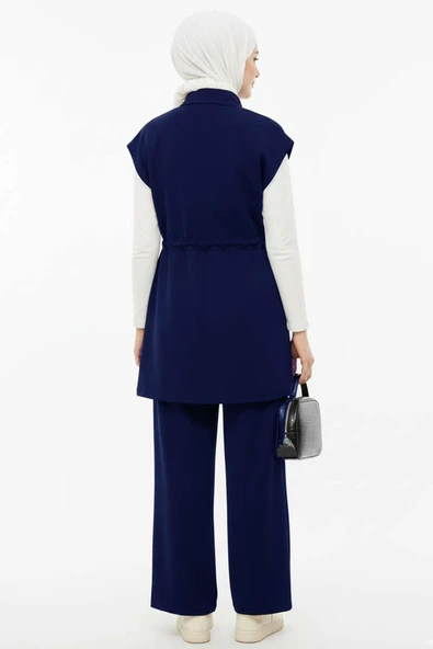 Yelekli Bel Lastik Detaylı İkili Takım Lacivert - Resim 3