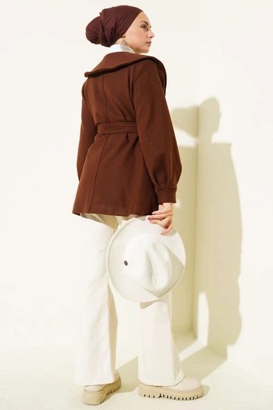 Bebe Yaka Detaylı Kaşe Kaban Kahve - Resim 3