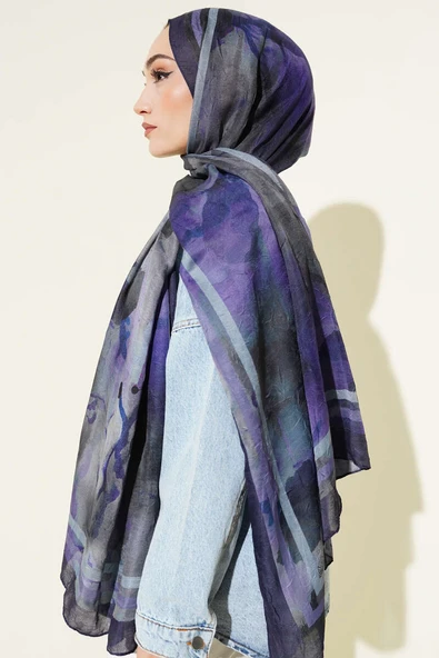 Amber Serisi Şerit Geçişli Şal Mor - Resim 3