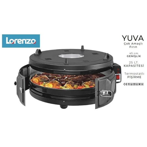 LORENZO YUVA ÇOK AMAÇLI FIRIN MAT SİYAH DAVUL FIRIN