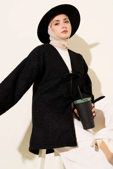 İp Bağlama Detaylı Ceket Siyah - Resim 1