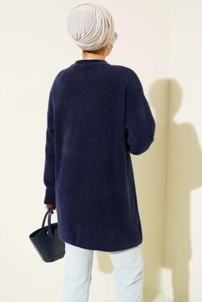 Bisiklet Yaka Sakal Detaylı Kazak Lacivert - Resim 3