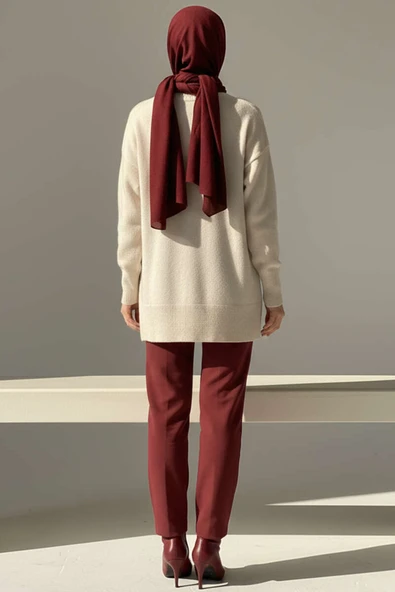 Yan Yırtmaçlı Yumoş Uzun Triko Tunik Taş - Resim 3