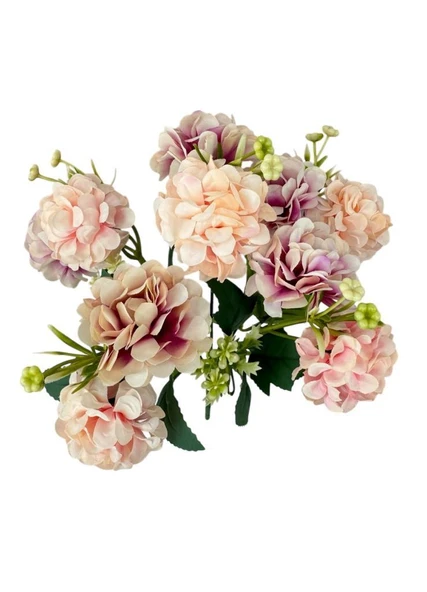 Yapay Çiçek Kartopu Krizantem Pudra Pembe 5Dallı 10toplu Demet 30cm - Resim 3