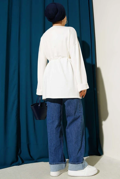 Yan Yırtmaçlı Duble Kol Tunik Ekru - Resim 3