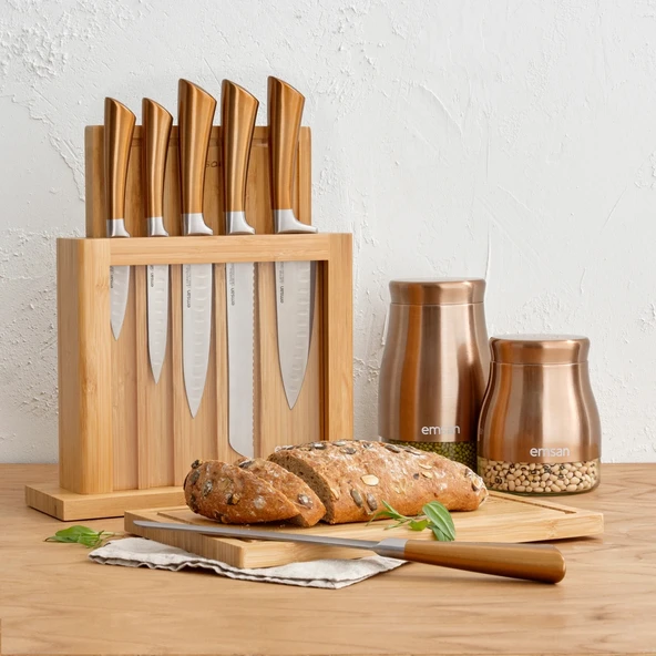 Emsan Matriks Rose Gold 7 Parça Bıçak Seti (Kesme Tahtası Hediyeli) - Resim 3