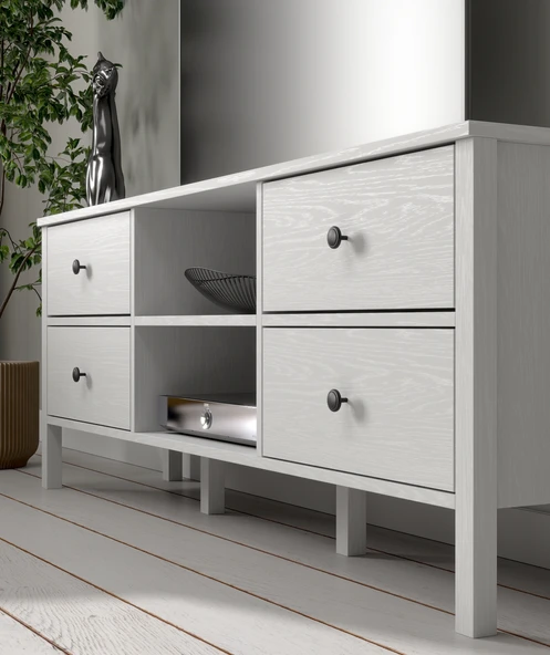 Hunerika Nuva 4 çekmeceli tv ünitesi -Wood Beyaz-Minifiks Bağlantılı - 2