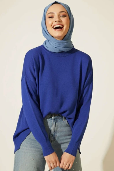 Bisiklet Yaka Merserize Tunik Saks ürün görseli 1