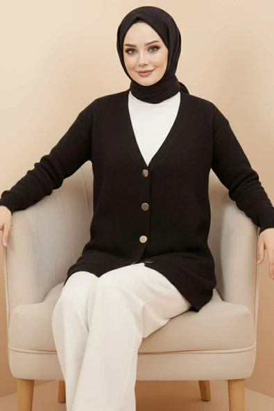 Basic Düğme Detaylı Triko Hırka Siyah ürün görseli 1