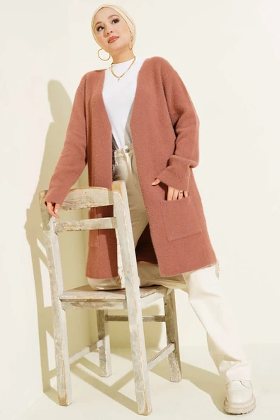 Çift Cepli Sakallı Hırka Gül Kurusu ürün görseli 1