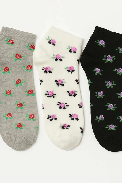 Kadın 3lü Karışık Desen Patik Çorap Asorti 8 - Resim 2