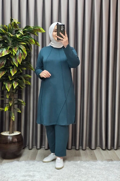 Kadın Tesettür Giyim Büyük Beden Nervürlü Spor İkili Takım - Resim 5