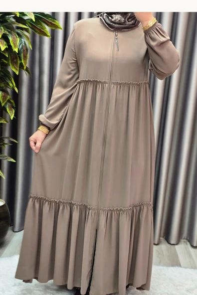 Kadın Tesettür Giyim Büyük Beden İki Katlı Ferace - Resim 7