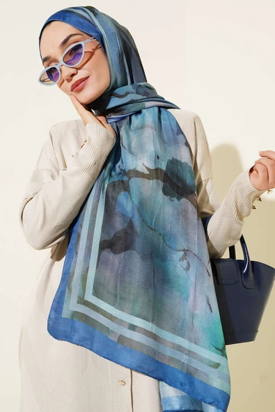 Amber Serisi Şerit Geçişli Şal Mavi ürün görseli 1