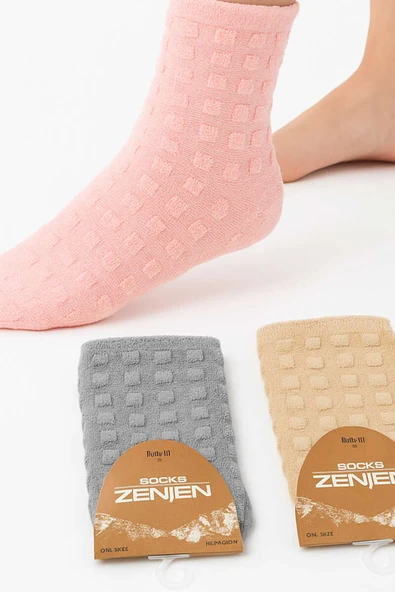 Kadın 3lü Kare Desen Havlu Patik Çorap Asorti 2 - Resim 2