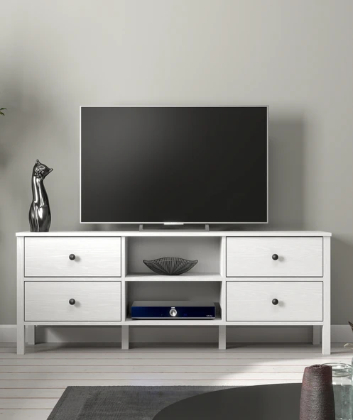 Hunerika Nuva 4 çekmeceli tv ünitesi -Wood Beyaz-Minifiks Bağlantılı - 4