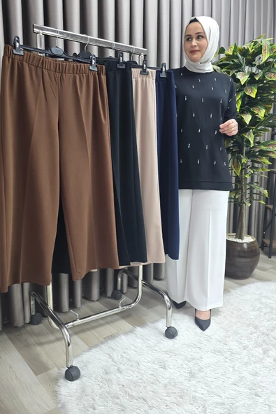 Kadın Giyim Büyük Beden Bol Paça Scuba Pantolon ürün görseli 1